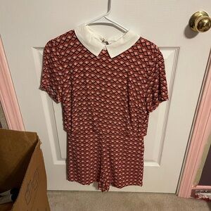 Forever 21 Red and White Boxy Romper with Peter Pan Collar